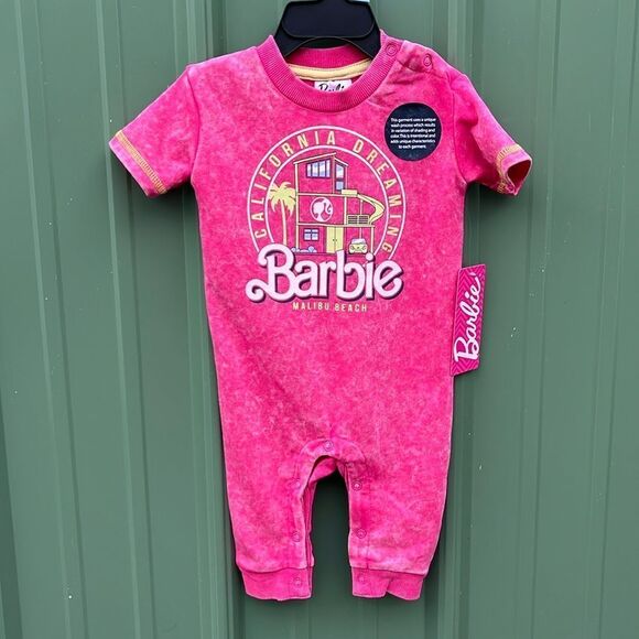 Baby Girl Barbie Mineral Washed Graphic Short Sleeve Romper, Size 6-9M - Picture 1 of 6